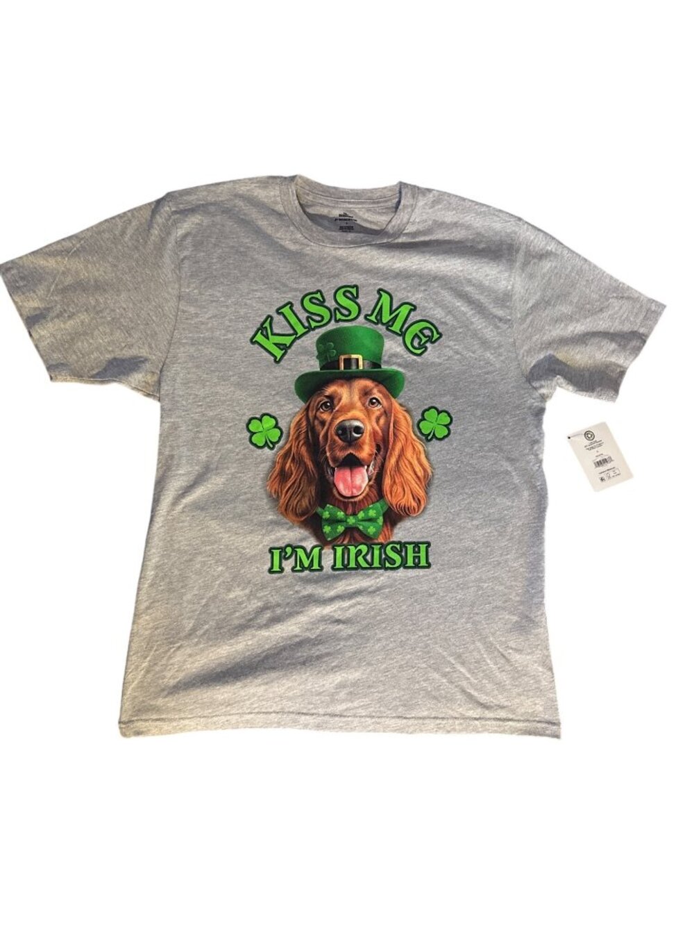 Way To Celebrate St Patricks Day Gray T-Shirt Kiss Me Im Irish Graphic Dog Desig